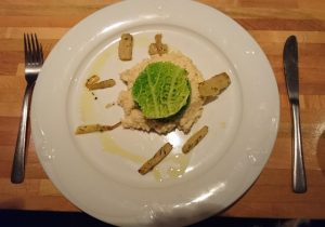 Savoy cabbage lasagne and Soncini roots on Riebelmais polenta from Dietrich, Lauterach